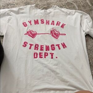Gymshark Strength Dept. Graphic Tee - White with Pink heart barbell